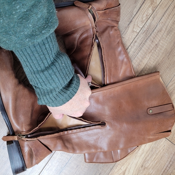 Halogen Keri tall women's knee high riding boots soft leather Pull-on in cognac - Picture 8 of 15